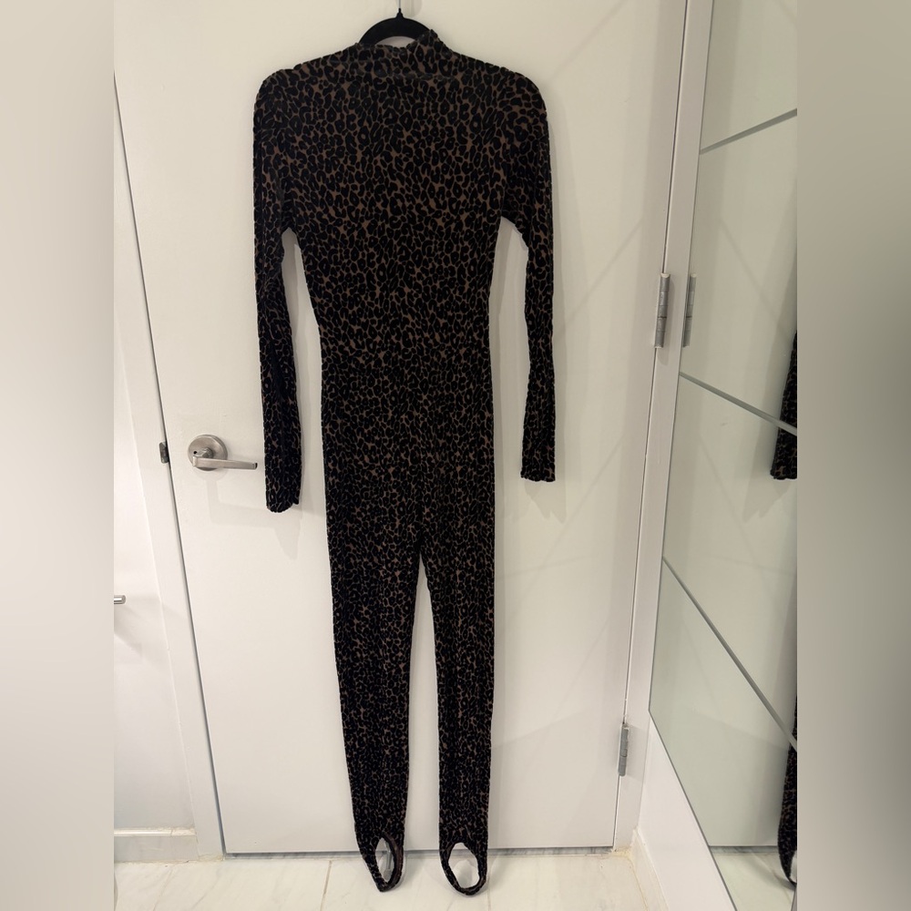 Long Sleeve Leopard Print Jumpsuit in Black and Brown - NWT